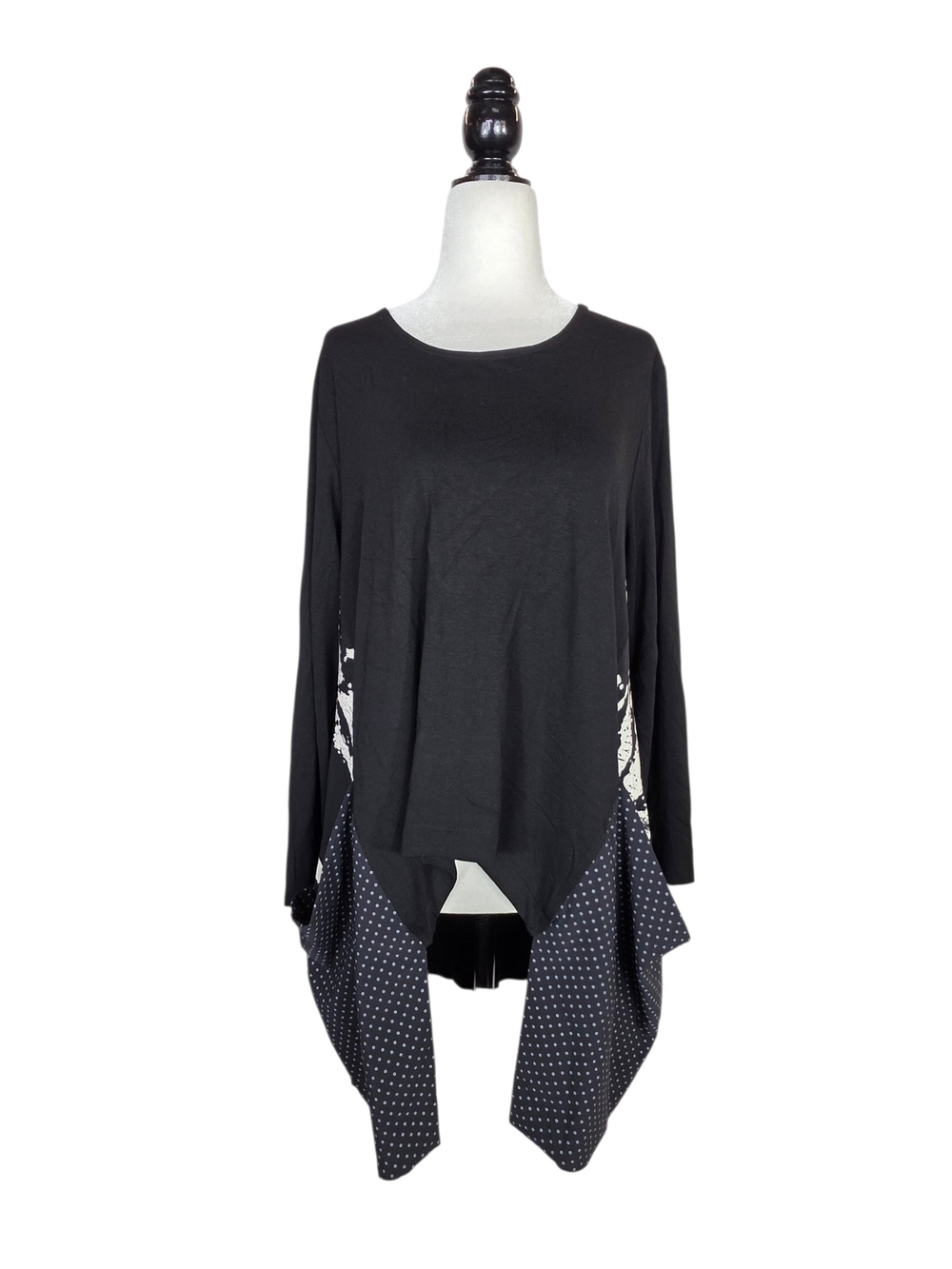 Tekbika by Alembika Lagenlook Asymmetric Black Mixed-Panel Long Sleeve Tunic Top